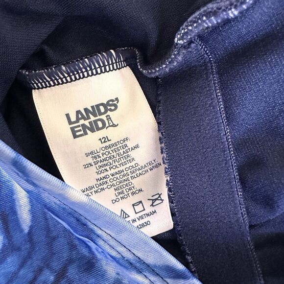 Lands' End V-Neck Racerback One Piece Blue Tie Dye 12L Long Tall - Picture 7 of 7